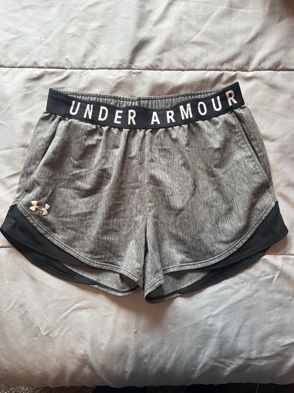 Under Armour Women's Heather Gray Athletic Shorts with Black Trim